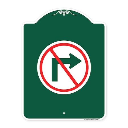 Signmission Designer Series No Right Turn Graphic Only, Green & White Aluminum Sign, 18" x 24", GW-1824-23592 A-DES-GW-1824-23592